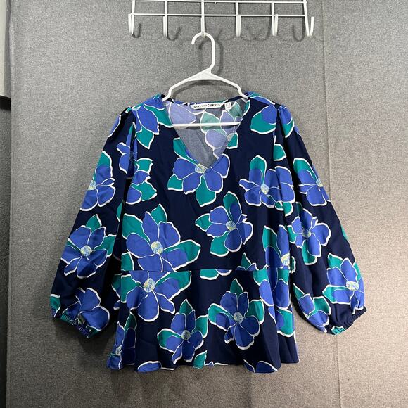 Girl With Curves Knit Crepe Peplum Top Navy Floral Size Small - Picture 1 of 10
